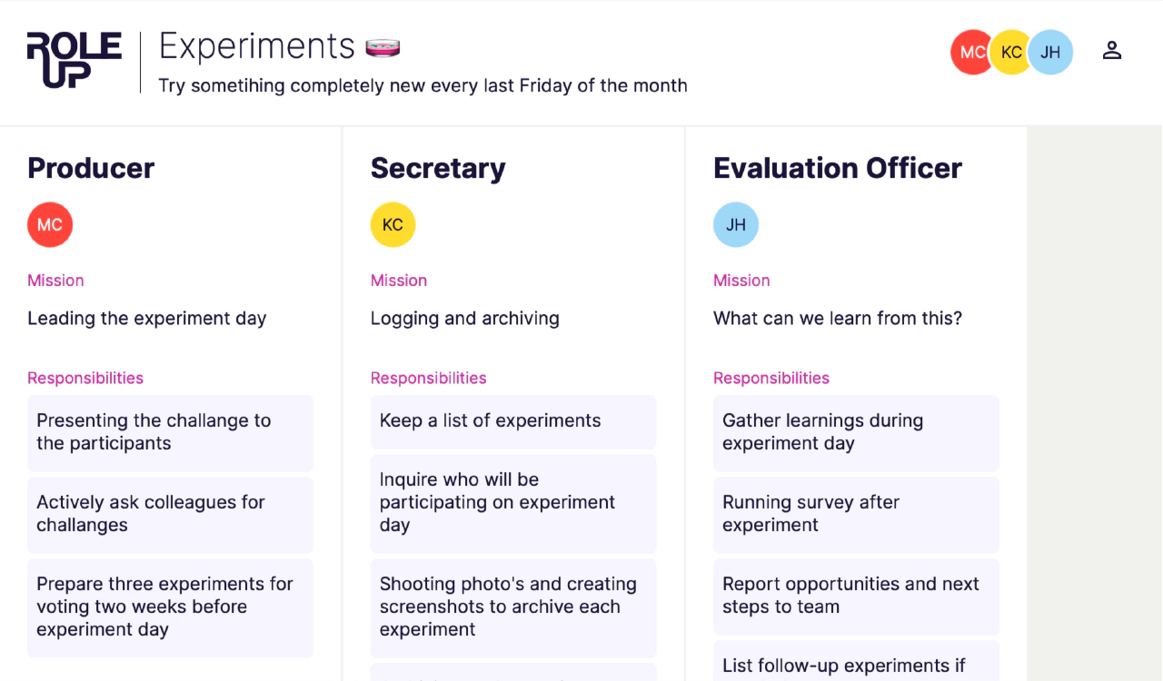 Screenshot showing the Roles and responsibilities in a team